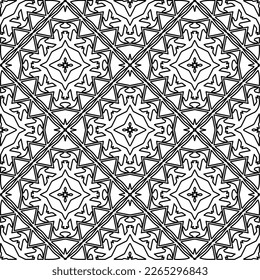  Monochrome ornamental texture with smooth linear shapes, zigzag lines, lace pattern.Abstract geometric black and white pattern for web page, textures, card, poster, fabric, textile.