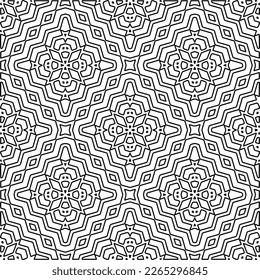 
 Monochrome ornamental texture with smooth linear shapes, zigzag lines, lace pattern.Abstract geometric black and white pattern for web page, textures, card, poster, fabric, textile.