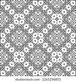  Monochrome Ziertextur mit glatten linearen Formen, Zickzacklinien, Spitzen-Muster.Abstraktes geometrisches Schwarz-Weiß Muster für Webseiten, Texturen, Karten, Poster, Gewebe, Textilien.