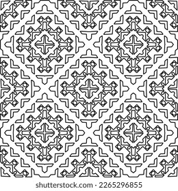 
 Monochrome ornamental texture with smooth linear shapes, zigzag lines, lace pattern.Abstract geometric black and white pattern for web page, textures, card, poster, fabric, textile.