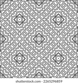 
 Monochrome ornamental texture with smooth linear shapes, zigzag lines, lace pattern.Abstract geometric black and white pattern for web page, textures, card, poster, fabric, textile.