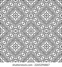 
 Textura ornamental monocroma con formas lineales lisas, líneas de zigzag, patrón de encaje.Resumen de patrón geométrico en blanco y negro para página web, texturas, tarjeta, afiche, tela, textil.