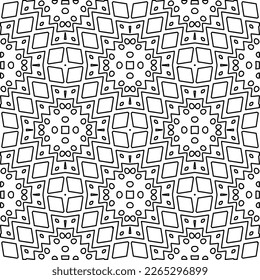  Monochrome ornamental texture with smooth linear shapes, zigzag lines, lace pattern.Abstract geometric black and white pattern for web page, textures, card, poster, fabric, textile.