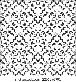  Monochrome ornamental texture with smooth linear shapes, zigzag lines, lace pattern.Abstract geometric black and white pattern for web page, textures, card, poster, fabric, textile.