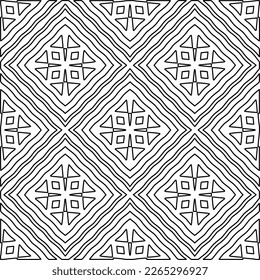  Monochrome ornamental texture with smooth linear shapes, zigzag lines, lace pattern.Abstract geometric black and white pattern for web page, textures, card, poster, fabric, textile.