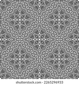 
 Monochrome ornamental texture with smooth linear shapes, zigzag lines, lace pattern.Abstract geometric black and white pattern for web page, textures, card, poster, fabric, textile.