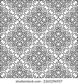  Monochrome ornamental texture with smooth linear shapes, zigzag lines, lace pattern.Abstract geometric black and white pattern for web page, textures, card, poster, fabric, textile.
