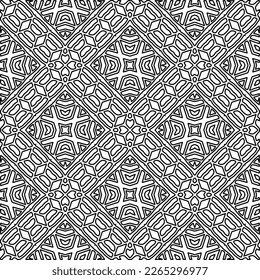  Monochrome ornamental texture with smooth linear shapes, zigzag lines, lace pattern.Abstract geometric black and white pattern for web page, textures, card, poster, fabric, textile.