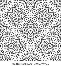 
 Monochrome ornamental texture with smooth linear shapes, zigzag lines, lace pattern.Abstract geometric black and white pattern for web page, textures, card, poster, fabric, textile.