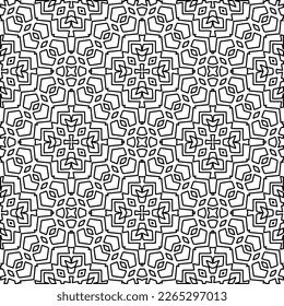  Monochrome ornamental texture with smooth linear shapes, zigzag lines, lace pattern.Abstract geometric black and white pattern for web page, textures, card, poster, fabric, textile.