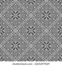 
 Monochrome ornamental texture with smooth linear shapes, zigzag lines, lace pattern.Abstract geometric black and white pattern for web page, textures, card, poster, fabric, textile.