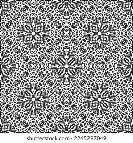 
 Monochrome ornamental texture with smooth linear shapes, zigzag lines, lace pattern.Abstract geometric black and white pattern for web page, textures, card, poster, fabric, textile.