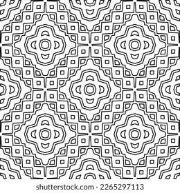  Monochrome ornamental texture with smooth linear shapes, zigzag lines, lace pattern.Abstract geometric black and white pattern for web page, textures, card, poster, fabric, textile.