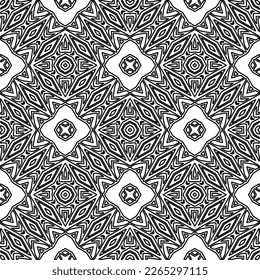  Monochrome ornamental texture with smooth linear shapes, zigzag lines, lace pattern.Abstract geometric black and white pattern for web page, textures, card, poster, fabric, textile.