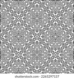  Monochrome ornamental texture with smooth linear shapes, zigzag lines, lace pattern.Abstract geometric black and white pattern for web page, textures, card, poster, fabric, textile.