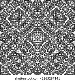 
 Monochrome ornamental texture with smooth linear shapes, zigzag lines, lace pattern.Abstract geometric black and white pattern for web page, textures, card, poster, fabric, textile.