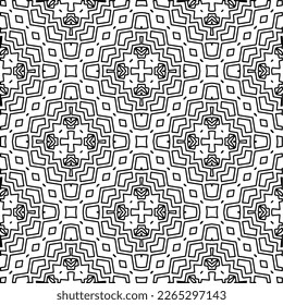 
 Monochrome ornamental texture with smooth linear shapes, zigzag lines, lace pattern.Abstract geometric black and white pattern for web page, textures, card, poster, fabric, textile.