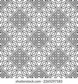  Monochrome ornamental texture with smooth linear shapes, zigzag lines, lace pattern.Abstract geometric black and white pattern for web page, textures, card, poster, fabric, textile.