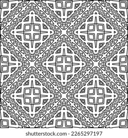 
 Monochrome ornamental texture with smooth linear shapes, zigzag lines, lace pattern.Abstract geometric black and white pattern for web page, textures, card, poster, fabric, textile.