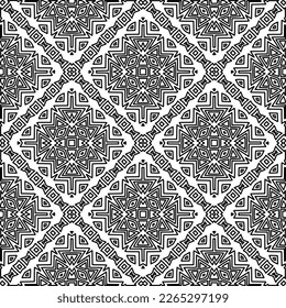  Monochrome Ziertextur mit glatten linearen Formen, Zickzacklinien, Spitzen-Muster.Abstraktes geometrisches Schwarz-Weiß Muster für Webseiten, Texturen, Karten, Poster, Gewebe, Textilien.