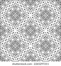  Monochrome ornamental texture with smooth linear shapes, zigzag lines, lace pattern.Abstract geometric black and white pattern for web page, textures, card, poster, fabric, textile.