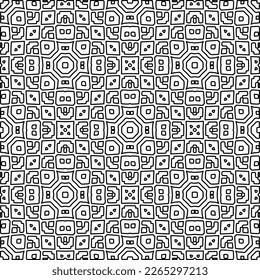 
 Monochrome ornamental texture with smooth linear shapes, zigzag lines, lace pattern.Abstract geometric black and white pattern for web page, textures, card, poster, fabric, textile.