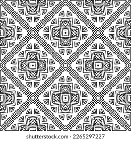  Monochrome ornamental texture with smooth linear shapes, zigzag lines, lace pattern.Abstract geometric black and white pattern for web page, textures, card, poster, fabric, textile.