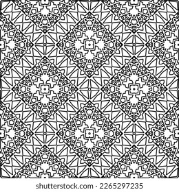  Monochrome ornamental texture with smooth linear shapes, zigzag lines, lace pattern.Abstract geometric black and white pattern for web page, textures, card, poster, fabric, textile.