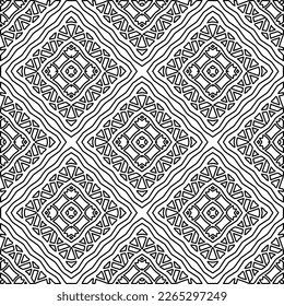 
 Monochrome ornamental texture with smooth linear shapes, zigzag lines, lace pattern.Abstract geometric black and white pattern for web page, textures, card, poster, fabric, textile.