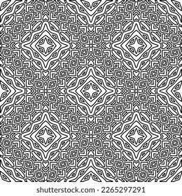  Monochrome ornamental texture with smooth linear shapes, zigzag lines, lace pattern.Abstract geometric black and white pattern for web page, textures, card, poster, fabric, textile.