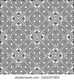  Monochrome ornamental texture with smooth linear shapes, zigzag lines, lace pattern.Abstract geometric black and white pattern for web page, textures, card, poster, fabric, textile.