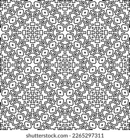 
 Monochrome ornamental texture with smooth linear shapes, zigzag lines, lace pattern.Abstract geometric black and white pattern for web page, textures, card, poster, fabric, textile.
