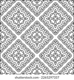  Monochrome ornamental texture with smooth linear shapes, zigzag lines, lace pattern.Abstract geometric black and white pattern for web page, textures, card, poster, fabric, textile.
