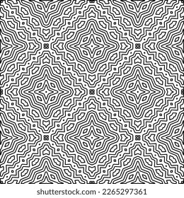  Monochrome ornamental texture with smooth linear shapes, zigzag lines, lace pattern.Abstract geometric black and white pattern for web page, textures, card, poster, fabric, textile.