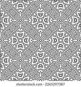  Monochrome Ziertextur mit glatten linearen Formen, Zickzacklinien, Spitzen-Muster.Abstraktes geometrisches Schwarz-Weiß Muster für Webseiten, Texturen, Karten, Poster, Gewebe, Textilien.