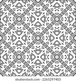 
 Monochrome ornamental texture with smooth linear shapes, zigzag lines, lace pattern.Abstract geometric black and white pattern for web page, textures, card, poster, fabric, textile.