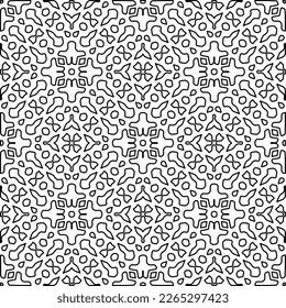  Monochrome ornamental texture with smooth linear shapes, zigzag lines, lace pattern.Abstract geometric black and white pattern for web page, textures, card, poster, fabric, textile.
