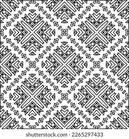 
 Textura ornamental monocroma con formas lineales lisas, líneas de zigzag, patrón de encaje.Resumen de patrón geométrico en blanco y negro para página web, texturas, tarjeta, afiche, tela, textil.