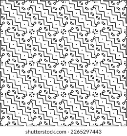  Monochrome ornamental texture with smooth linear shapes, zigzag lines, lace pattern.Abstract geometric black and white pattern for web page, textures, card, poster, fabric, textile.