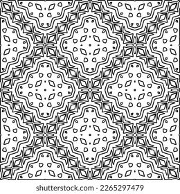  Monochrome ornamental texture with smooth linear shapes, zigzag lines, lace pattern.Abstract geometric black and white pattern for web page, textures, card, poster, fabric, textile.
