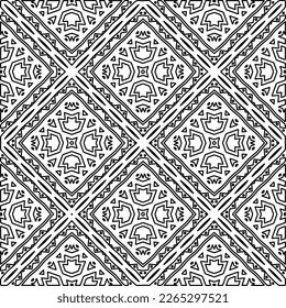  Monochrome ornamental texture with smooth linear shapes, zigzag lines, lace pattern.Abstract geometric black and white pattern for web page, textures, card, poster, fabric, textile.