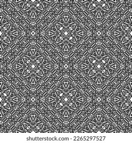  Monochrome ornamental texture with smooth linear shapes, zigzag lines, lace pattern.Abstract geometric black and white pattern for web page, textures, card, poster, fabric, textile.