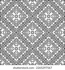 
 Monochrome ornamental texture with smooth linear shapes, zigzag lines, lace pattern.Abstract geometric black and white pattern for web page, textures, card, poster, fabric, textile.