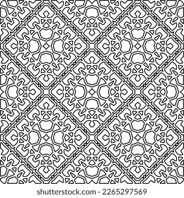  Monochrome ornamental texture with smooth linear shapes, zigzag lines, lace pattern.Abstract geometric black and white pattern for web page, textures, card, poster, fabric, textile.