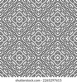  Monochrome ornamental texture with smooth linear shapes, zigzag lines, lace pattern.Abstract geometric black and white pattern for web page, textures, card, poster, fabric, textile.
