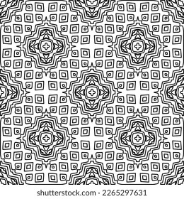  Monochrome ornamental texture with smooth linear shapes, zigzag lines, lace pattern.Abstract geometric black and white pattern for web page, textures, card, poster, fabric, textile.