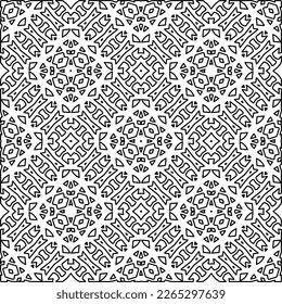 
 Monochrome ornamental texture with smooth linear shapes, zigzag lines, lace pattern.Abstract geometric black and white pattern for web page, textures, card, poster, fabric, textile.
