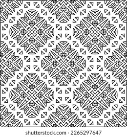 
 Textura ornamental monocroma con formas lineales lisas, líneas de zigzag, patrón de encaje.Resumen de patrón geométrico en blanco y negro para página web, texturas, tarjeta, afiche, tela, textil.