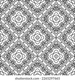  Monochrome ornamental texture with smooth linear shapes, zigzag lines, lace pattern.Abstract geometric black and white pattern for web page, textures, card, poster, fabric, textile.