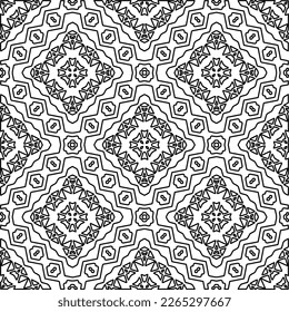  Monochrome ornamental texture with smooth linear shapes, zigzag lines, lace pattern.Abstract geometric black and white pattern for web page, textures, card, poster, fabric, textile.